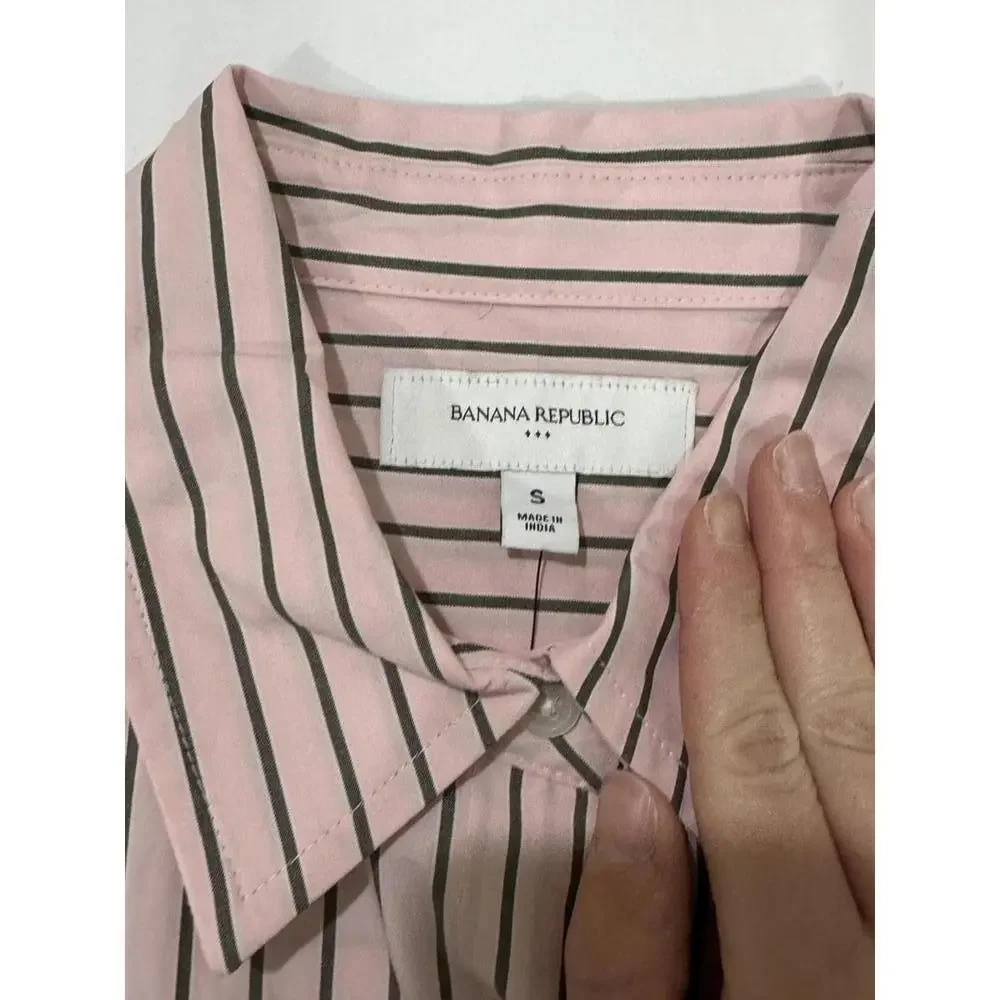 NWT Banana Republic Pink Mini Stripe Classic Poplin Button Up Shirt- Size Small - Picture 5 of 9